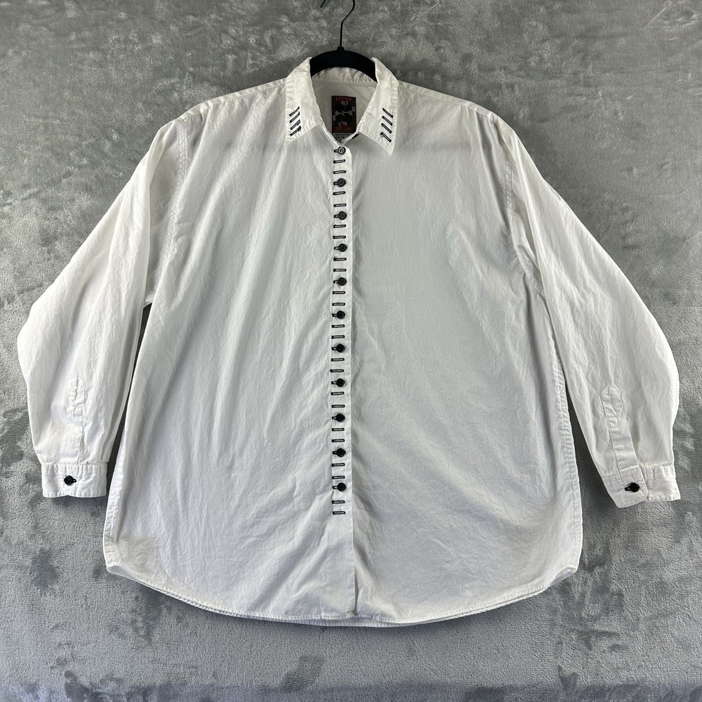 VTG Jordache Studio Dress Shirt Men's M White w/ Black Contrast Detail Cotton
